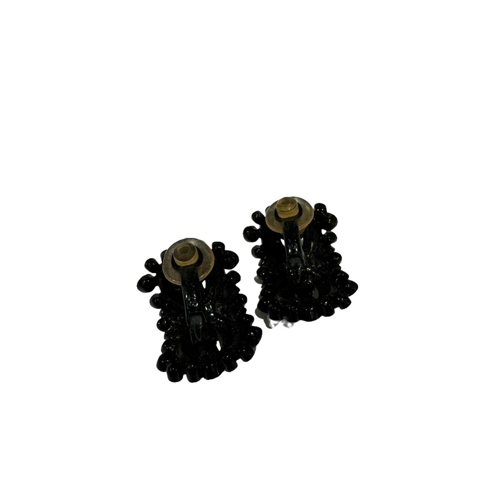 Vintage black crystal beaded crescent shaped earrings. - Picture 3 of 3
